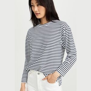 AYR Navy and White Striped French Fry Long Tee
